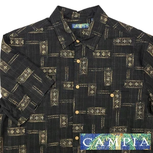 Campia Moda Mens Hawaiian Shirt Size L Large Camp Black Gold Geometric NEW #N75 - Picture 1 of 10