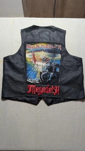 90s Heavy Metal Leather Battle Vest Iron Maiden Megadeth 9/11 Harley Fits Gr. XL - Bild 1 von 6
