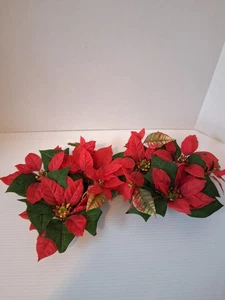 Vintage rote Poinsetta Stoff Weihnachten Stumpen Kerzenringe - 2er Set - Bild 1 von 6