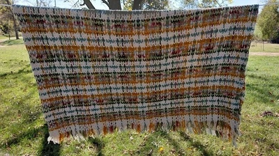 Afgano tejido a mano a rayas otoño. Flecos. 48 in. x 57 in. Foto 1 de 4
