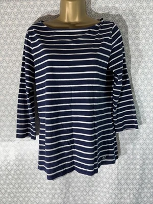Womens Crew Clothing Uk 10 Navy Blue&white Stripe 3/4 Sleeve Jersey T-shirt Top - Image 1 of 4
