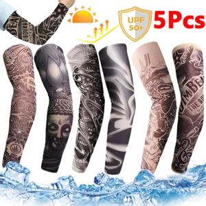 5 Stück Tattoo Cooling Arm Sleeves Cover Basketball Golf Sport UV Sonnenschutz - Bild 1 von 15