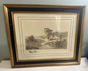 1892 FRAMED Art Color ETCHING PHOTO PRINT Rustic Home Blix Wellstood Copyright - Picture 1 of 14