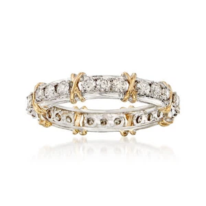 1.00 ct. t.w. Diamond X Eternity Band in Sterling and 14kt Gold. Size 6 - Picture 1 of 4