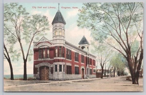 Kingman, Kansas (KS) Postcard, J. H. McIlhenny: City Hall, Library, Firehouse - Picture 1 of 2