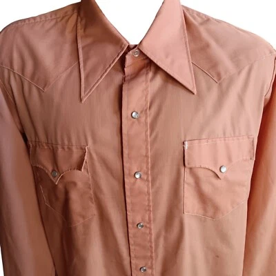Vintage Men's Western Shirt Large 1970's Salmon Pink Champion Snap Cowboy Indie  - Image 1 of 4