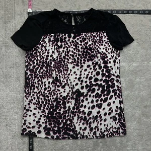 Diane von Fürstenberg Bluse Damen Größe 2 schwarz lila weiß Leopard Strick Top - Bild 1 von 10