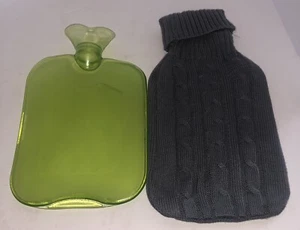 Soothing Hot Water Bottle with Cover Knitted, Green Transparent 2 Liter Bladder. - Picture 1 of 5