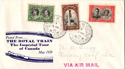 1939 Royal Train Tour Canada King George VI QE I FDC Cover To California USA - Image 1 of 2
