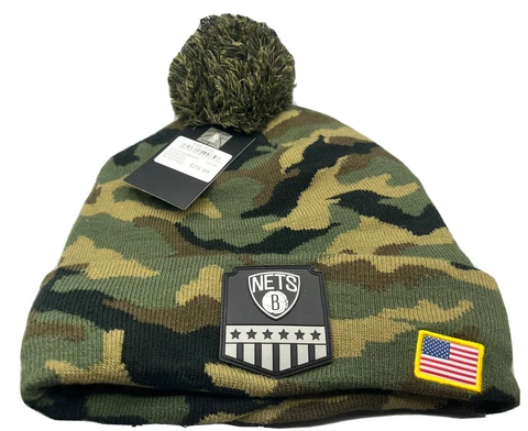 BROOKLYN NETS NBA *camo* Cuffed Winter Beanie Hat  - NEW - American Flag Patch Cover