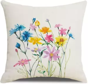 Spring Pillow Covers 18X18 Set of 2 Watercolor Floral Colourful Summer Flower... - Picture 1 of 7