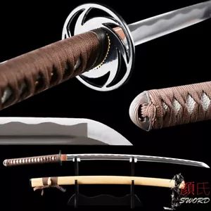 espada katana samurai japonesa saya madera cruda hoja de práctica espiga completa afilada real - Imagen 1 de 12