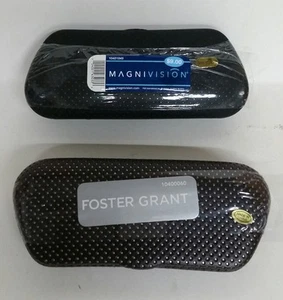 Lot of 2 Foster Grant Black V Shape Grooved Sun/Reading Glasses Hard Cases NEW - Picture 1 of 1