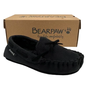 Bearpaw Boys Faux Fur Lined Slippers Black Size 13-1 Warm & Cozy Winter Shoes - Picture 1 of 17