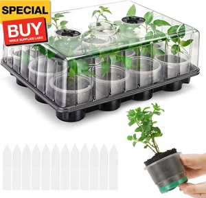 Seed Starter Tray, 12pcs Round 4in Reuseable Nursery Pots with Silicone Base, Se - Picture 1 of 7