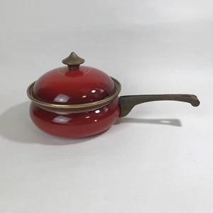 VTG 1970s Asta Red Enamelware Sauce Pan 6” w/ Brass Handle West Germany As-is - Picture 1 of 15
