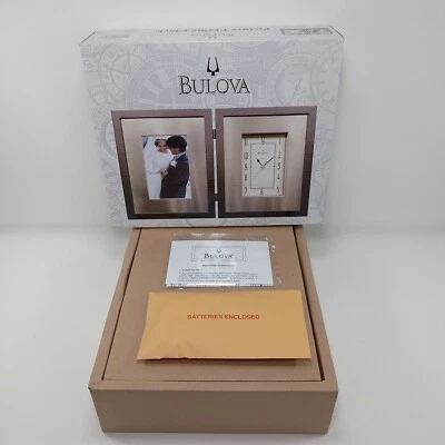 Bulova B1234 Marco de Fotos Reloj Winfield Estuche de Madera Espresso Marrón Peltre 4x6 Foto 1 de 4