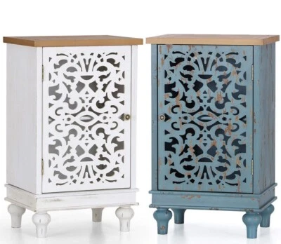 Mesita de noche floral tallada con acento envejecido de una sola puerta gabinete de alta resistencia Foto 1 de 3