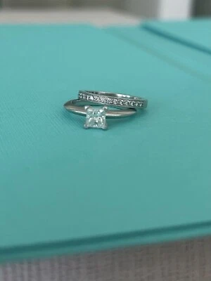 Tiffany & Co. Princess Cut Diamond Engagement Ring & Wedding Band - Image 1 of 3