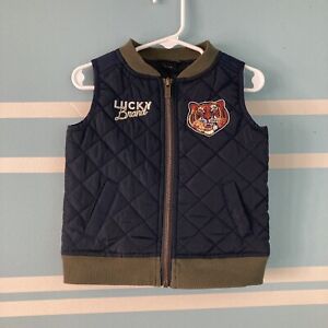 Baby Lucky Brand Puffy Vest - SIZE 12M - Blue Tiger Stitched Zip