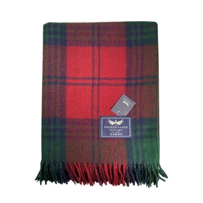 New Scottish Throw Large Wool Tartan Rug Lindsay Throw Blanket Burgundy Navy
