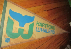 1980's HARTFORD WHALERS Logo White Pennant 29 1/2 inches VG Stain - Picture 1 of 2