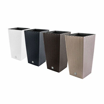 PROSPERPLAST Blumentopf + Einsatz Blumenkübel Höhe Rattan-Optik RATO SQUARE 7 Größe 4 Farben