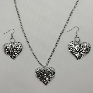 Set Of large Heart Glitter Charm Acrylic Earrings And pendant Necklace. Single - Picture 1 of 72