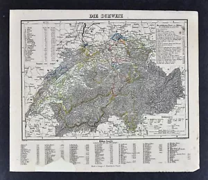 1847 Flemming Map Switzerland Swiss Alps Elevations Geneva Zurich Lucern Basel - Picture 1 of 3