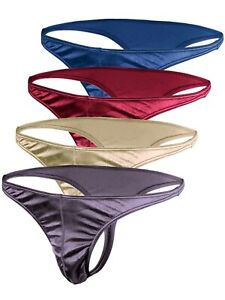 Satin Mens Thongs Underwear Panties Silky Sexy Man G String Undies Multi-Pack