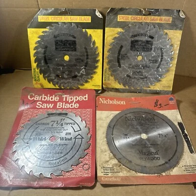 "Lote de 4 hojas de sierra vintage hechas en Estados Unidos de 7-1/4""" Juego NOS Irwin, Nicholson, Unicut Foto 1 de 4