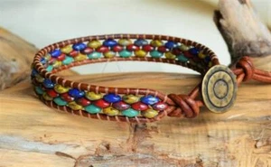 Unisex Multi-Color Leather Bracelet Boho Wrap Bracelet Beaded Leather Wrap Yevga - Picture 1 of 5