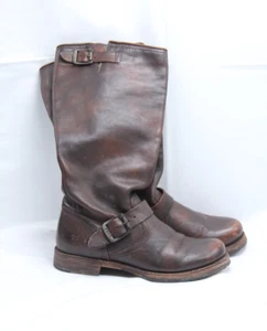Frye Veronica Boot Womens Size 7B Tall Slouch Moto Brown Leather Buckle Straps - Picture 1 of 6