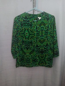 H&M waldgrüne Paisley Bluse Viskose Langarm Größe 8 Farnmuster - Bild 1 von 5
