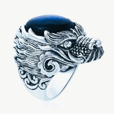 Anillo Dragón Bali Artesanal Azul Profundo Labradorita 14.00 Carets 925 Esterlina Talla 7 Foto 1 de 4