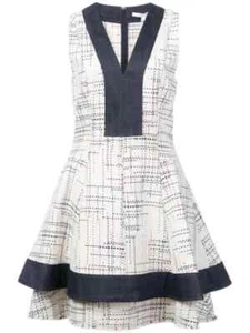 $425 DEREK LAM 10 CROSBY Koren V-neck Fit & Flare Dress 8 Cream Denim Contrast - Picture 1 of 14