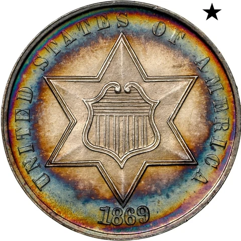 1869/'8' 3CS MS67* NGC STAR Three Cent Silver Toned Color Pop 1   Paradime Coins Cover