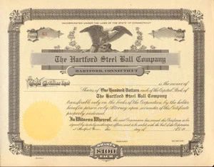 Rodamientos de bolas The Hartford Steel Ball Company Connecticut certificado de stock - Imagen 1 de 1