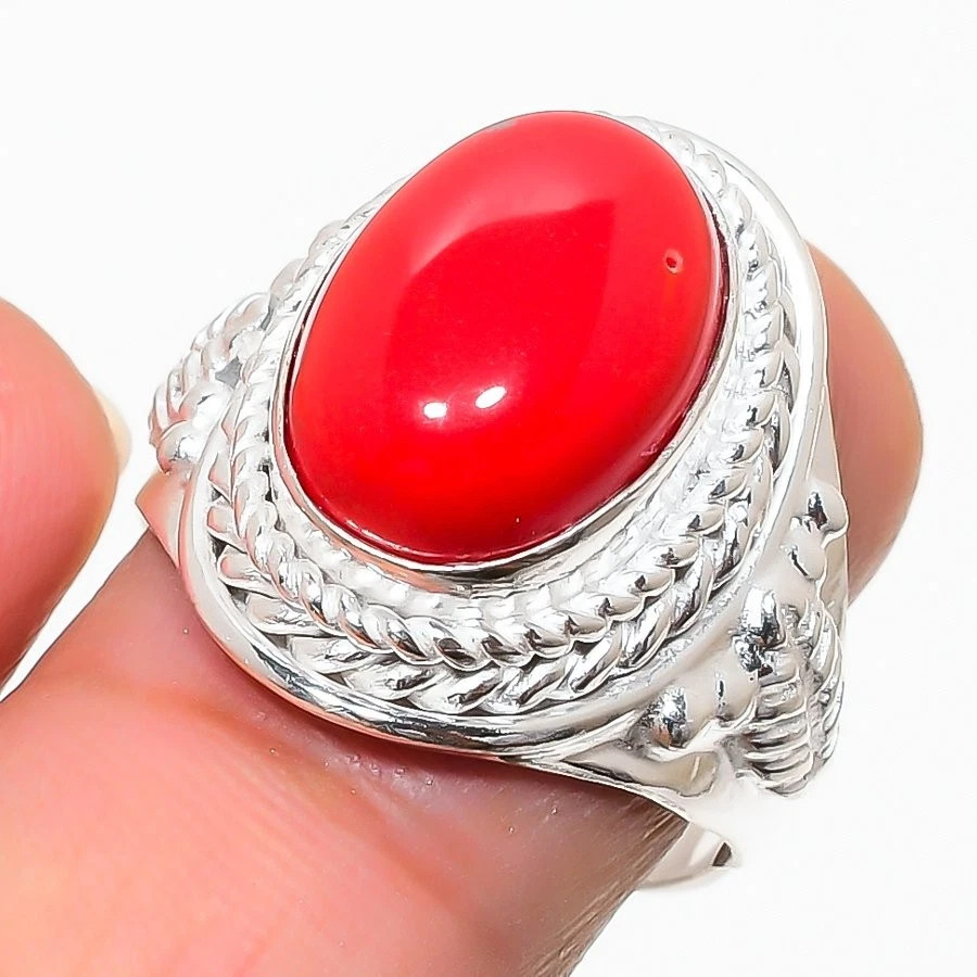 Anillo de plata de ley 925 hecho a mano con piedras preciosas de coral rojo joyería de todos los tamaños para regalo Foto 1 de 1