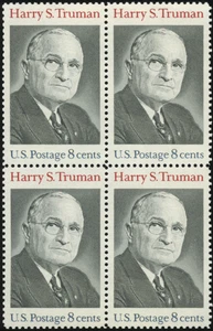 1973 U.S. Postage Stamp 8c Cent Harry S. Truman Block of 4 (Scott # 1499) MNH - Picture 1 of 3