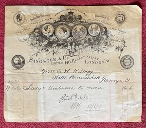 1901 SANGSTER & CO. LONDON UMBRELLAS & PARASOLS BILLHEAD - GREAT VIGNETTE - Picture 1 of 1