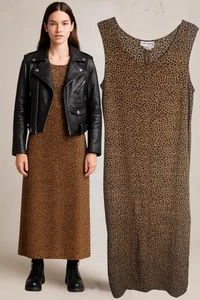 Vintage Karin Stevens Leopard 90s Minimalist Grunge Versatile Maxi Dress 14 - Picture 1 of 10