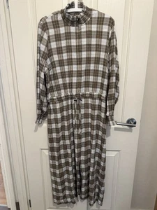 Sportscraft Size 12 Midi Dress Brown Tones Viscose Long Sleeves High Neck - Picture 1 of 4