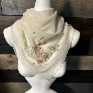 Vintage Damen Chiffon Blumen Schal handbestickt Blumen MCM 31 Zoll x 28 Zoll Quadrat - Bild 1 von 12