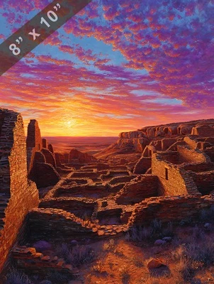 Chaco Canyon ruins glowing under sunset desert sky 8x10 Matte Print