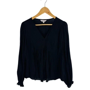 Nanette LePore Pintuck V-Neck Black Blouse Boho Romantic Long Sleeve Size M - Imagen 1 de 6
