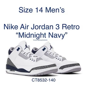 Size 14 Nike Air Jordan 3 Retro Midnight Navy CT8532-140 Men 2023 Authentic Ship - Picture 1 of 21