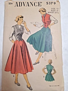 Skirt Weskit Vest Jr 13 25 1/2" W Advance 5379 Sewing Pattern Cut VTG 40s Gored - Picture 1 of 5