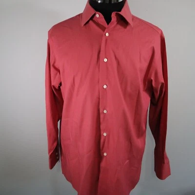 Camisa de Murano para Hombres 16-33 Etiqueta Dorada Sin Planchar Informal Botón Rosa Rojo Manga Larga Foto 1 de 4