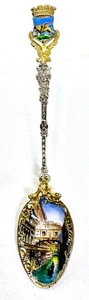 VENEZIA Italy Hand Painted Enamel 800 Silver SPOON w/ Griffin Coat of Arms Crown - Picture 1 of 10